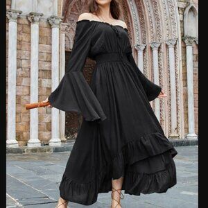 Scarlet Darkness Off Shoulder High-Lo Renaissance Pocket Dress Black Size XL